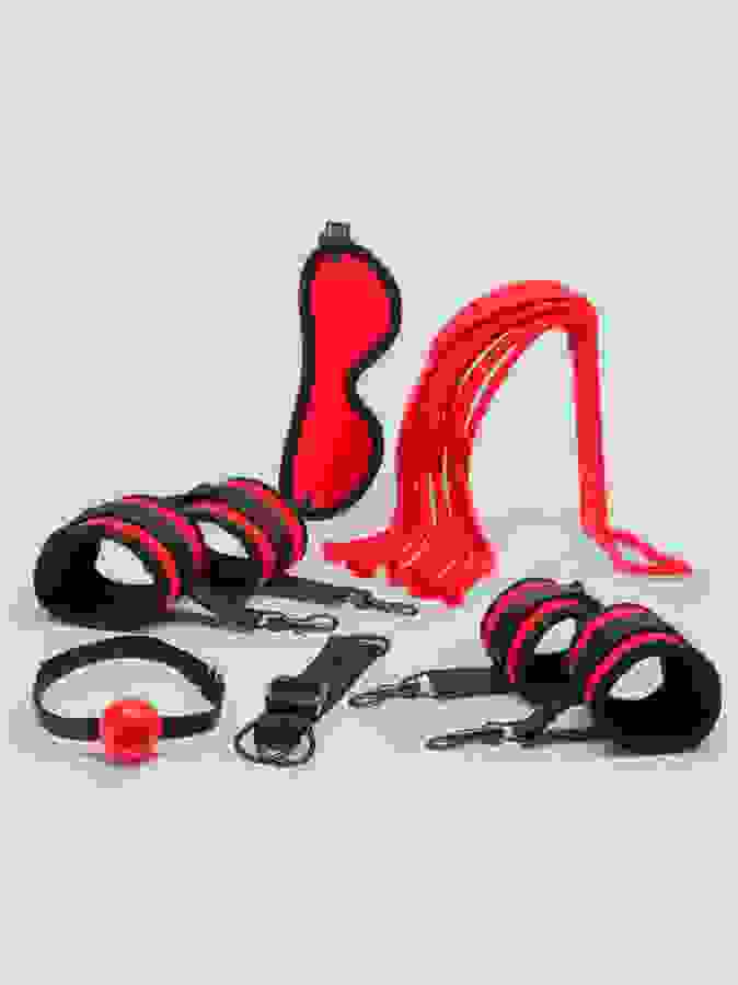 Bondage Boutique Red Hot Passion Bedroom Bondage Kit (6 Piece), Red, hi-res